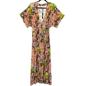 Whistles Pink Floral Dolman Short Sleeve Wrap Midi Dress NWT 10